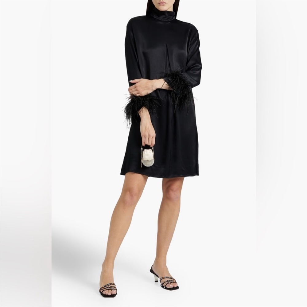 New Sleeper “The Party Mini” Ostrich Feather Dress size Medium in Black